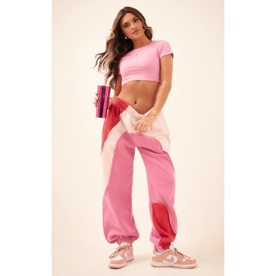 Baby Pink Color Block Sweat Cuffed Oversized Sweatpants Baby Pink Color Block Sweat Cuffed Oversized Sweatpants