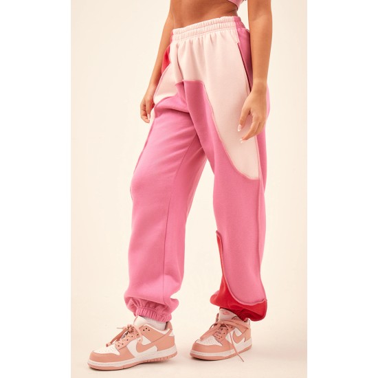 Baby Pink Color Block Sweat Cuffed Oversized Sweatpants Baby Pink Color Block Sweat Cuffed Oversized Sweatpants