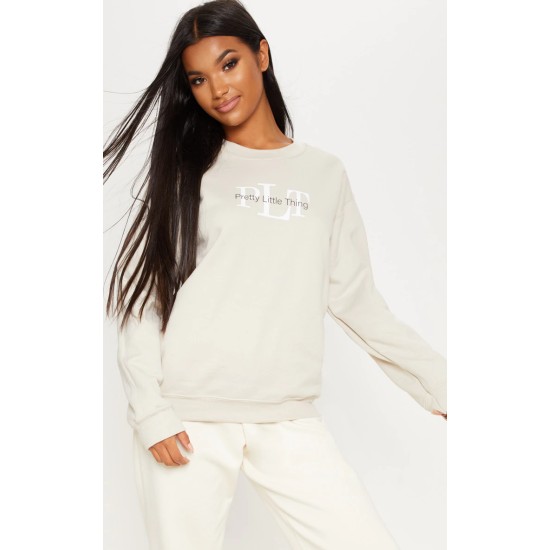 PRETTYLITTLETHING Sand Graphic Oversized Fit Sweatshirt PRETTYLITTLETHING Sand Graphic Oversized Fit Sweatshirt