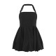 Black Buckle Detail Halterneck Puffball Mini Dress Black Buckle Detail Halterneck Puffball Mini Dress