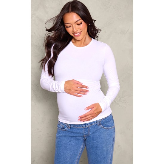 Maternity White Long Sleeve Basic Fitted Top Maternity White Long Sleeve Basic Fitted Top