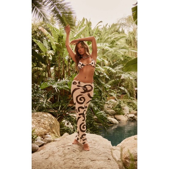 Monochrome Swirl Print Triangle Bead Detail Bikini Top Monochrome Swirl Print Triangle Bead Detail Bikini Top