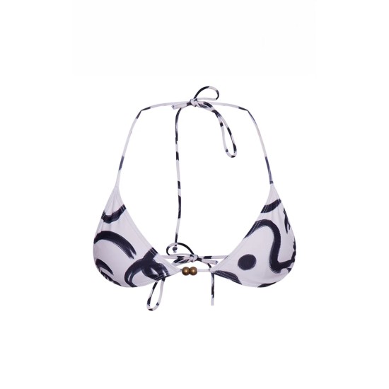 Monochrome Swirl Print Triangle Bead Detail Bikini Top Monochrome Swirl Print Triangle Bead Detail Bikini Top