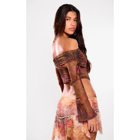 Brown Mesh Bardot Boning Corset Brown Mesh Bardot Boning Corset