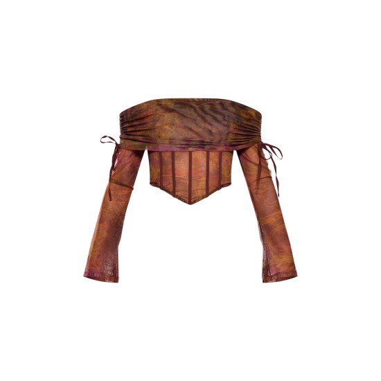 Brown Mesh Bardot Boning Corset Brown Mesh Bardot Boning Corset