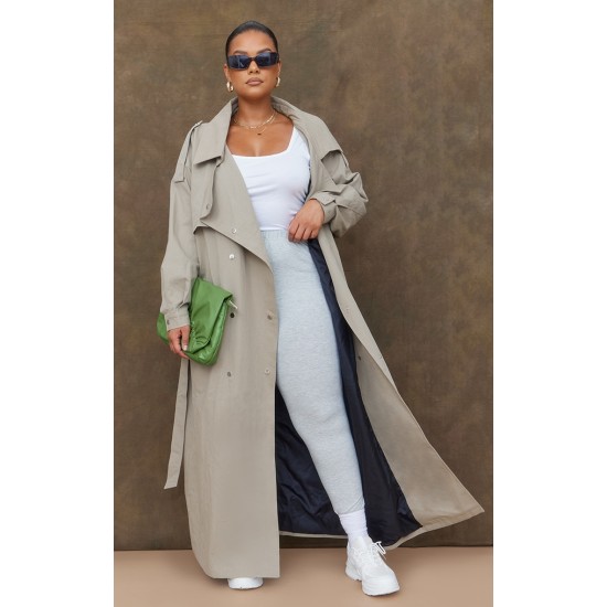 Plus Light Khaki Popper Detail Trench Coat Plus Light Khaki Popper Detail Trench Coat