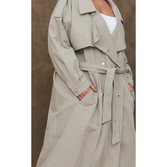 Plus Light Khaki Popper Detail Trench Coat Plus Light Khaki Popper Detail Trench Coat