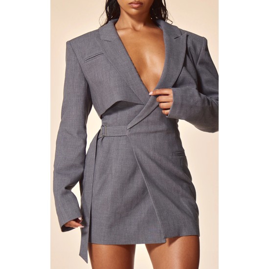 PLT Label Charcoal Tie Side Detail Blazer Dress PLT Label Charcoal Tie Side Detail Blazer Dress