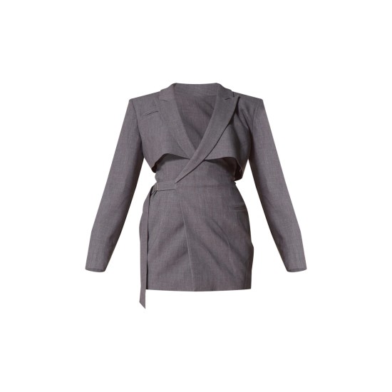 PLT Label Charcoal Tie Side Detail Blazer Dress PLT Label Charcoal Tie Side Detail Blazer Dress