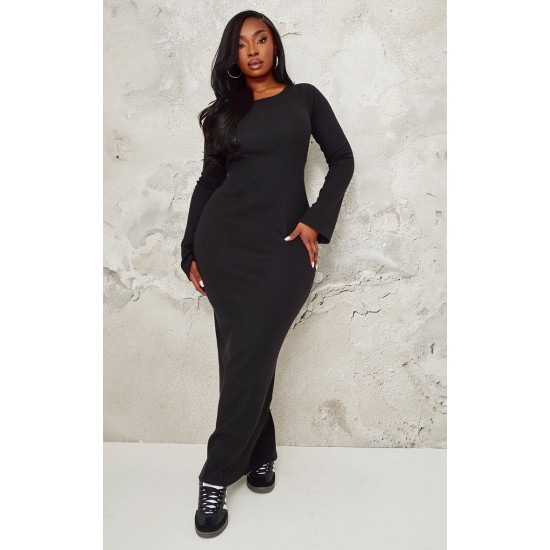 Plus Black Heavy Brushed Rib Tie Back Maxi Dress Plus Black Heavy Brushed Rib Tie Back Maxi Dress