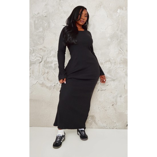 Plus Black Heavy Brushed Rib Tie Back Maxi Dress Plus Black Heavy Brushed Rib Tie Back Maxi Dress