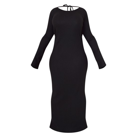 Plus Black Heavy Brushed Rib Tie Back Maxi Dress Plus Black Heavy Brushed Rib Tie Back Maxi Dress