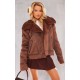 Chocolate Faux Suede PU Bonded Aviator Jacket Chocolate Faux Suede PU Bonded Aviator Jacket