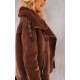 Chocolate Faux Suede PU Bonded Aviator Jacket Chocolate Faux Suede PU Bonded Aviator Jacket