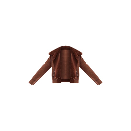 Chocolate Faux Suede PU Bonded Aviator Jacket Chocolate Faux Suede PU Bonded Aviator Jacket