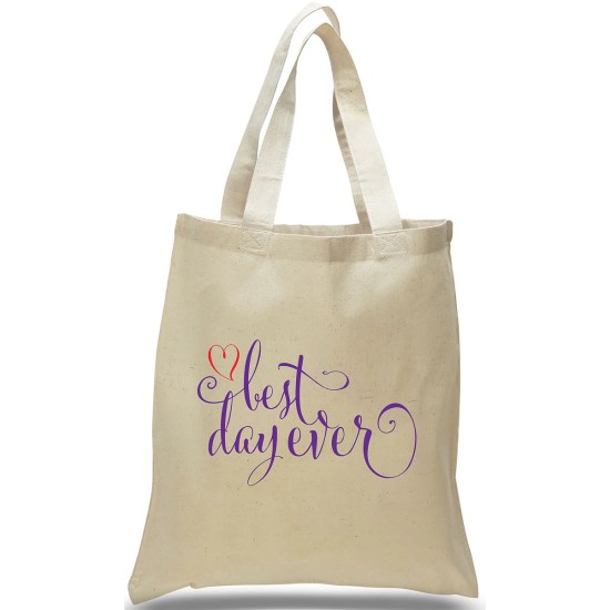 "Best Day Ever" in Elegant Script All Cotton Canvas Tote "Best Day Ever" in Elegant Script All Cotton Canvas Tote