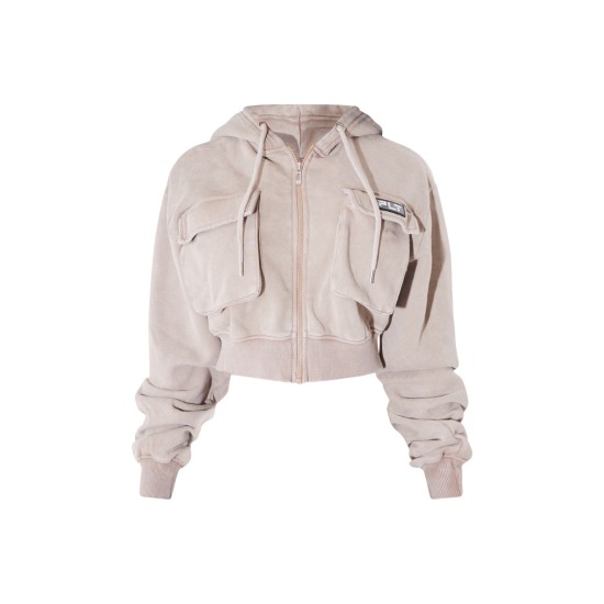 PRETTYLITTLETHING Shape Taupe Washed Cargo Cropped Hoodie PRETTYLITTLETHING Shape Taupe Washed Cargo Cropped Hoodie