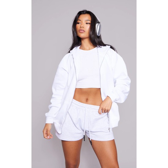 White Oversized Zip Up Plain Front Hoodie White Oversized Zip Up Plain Front Hoodie