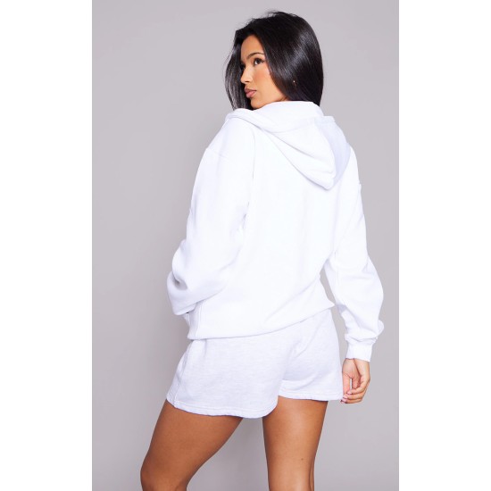 White Oversized Zip Up Plain Front Hoodie White Oversized Zip Up Plain Front Hoodie