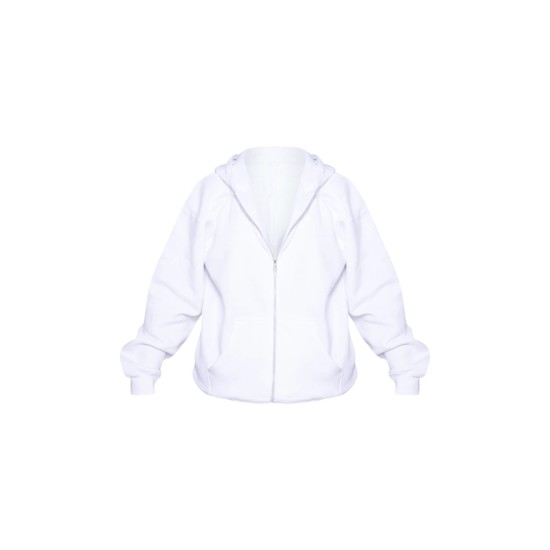 White Oversized Zip Up Plain Front Hoodie White Oversized Zip Up Plain Front Hoodie