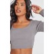 Charcoal Rib Scoop Neck Long Sleeve Crop Top Charcoal Rib Scoop Neck Long Sleeve Crop Top