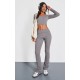 Charcoal Rib Scoop Neck Long Sleeve Crop Top Charcoal Rib Scoop Neck Long Sleeve Crop Top