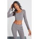 Charcoal Rib Scoop Neck Long Sleeve Crop Top Charcoal Rib Scoop Neck Long Sleeve Crop Top