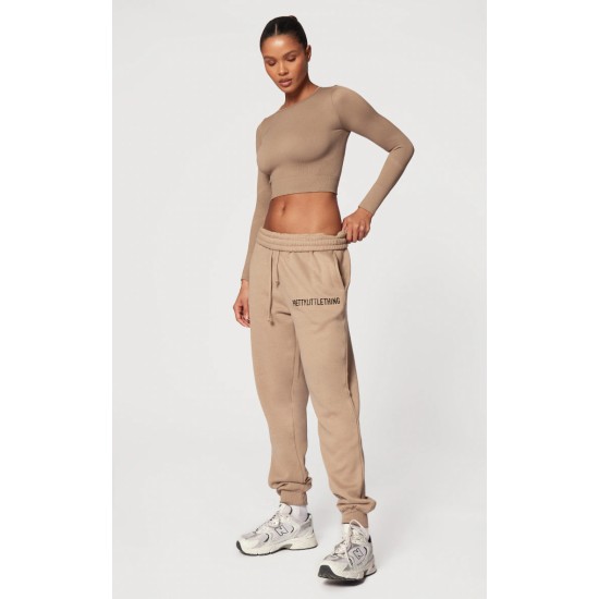 PRETTYLITTLETHING Mocha Cuffed High Waisted Sweatpants PRETTYLITTLETHING Mocha Cuffed High Waisted Sweatpants
