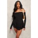 Black Slinky Long Sleeve Bardot Rara Skort Romper Black Slinky Long Sleeve Bardot Rara Skort Romper