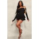 Black Slinky Long Sleeve Bardot Rara Skort Romper Black Slinky Long Sleeve Bardot Rara Skort Romper