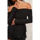 Black Slinky Long Sleeve Bardot Rara Skort Romper Black Slinky Long Sleeve Bardot Rara Skort Romper