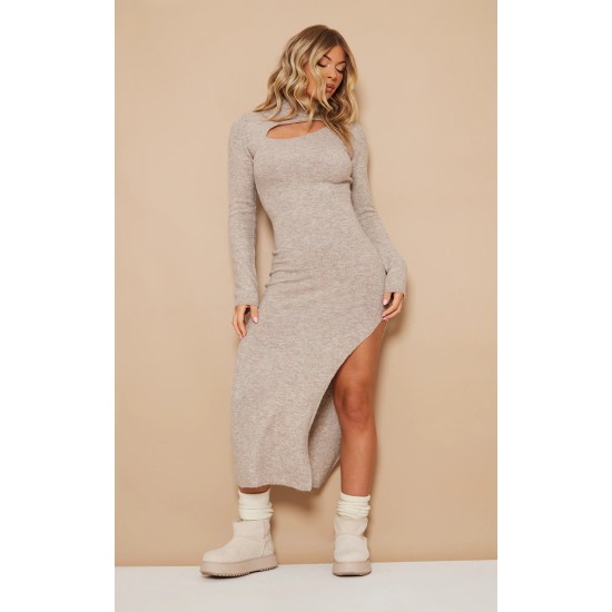 Mocha Luxe Knit Cut Out Maxi Dress Mocha Luxe Knit Cut Out Maxi Dress