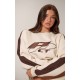 PRETTYLITTLETHING Cream Embroidered Contrast Panel Oversized Sweatshirt PRETTYLITTLETHING Cream Embroidered Contrast Panel Oversized Sweatshirt