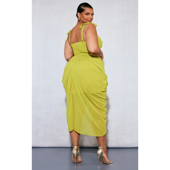 Plus Olive Underwire Detail Draped Midi Dress Plus Olive Underwire Detail Draped Midi Dress