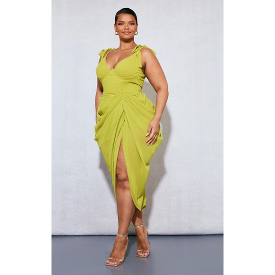 Plus Olive Underwire Detail Draped Midi Dress Plus Olive Underwire Detail Draped Midi Dress