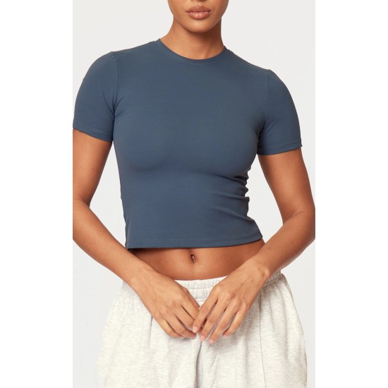 Midnight Blue Sculpt Longline Short Sleeve Gym Top Midnight Blue Sculpt Longline Short Sleeve Gym Top