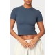 Midnight Blue Sculpt Longline Short Sleeve Gym Top Midnight Blue Sculpt Longline Short Sleeve Gym Top