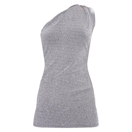 Silver Glitter Textured One Shoulder Bodycon Dress Silver Glitter Textured One Shoulder Bodycon Dress