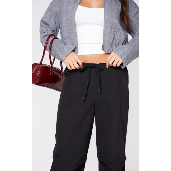 Black Thin Waistband Drawstring Detail Track Pants Black Thin Waistband Drawstring Detail Track Pants