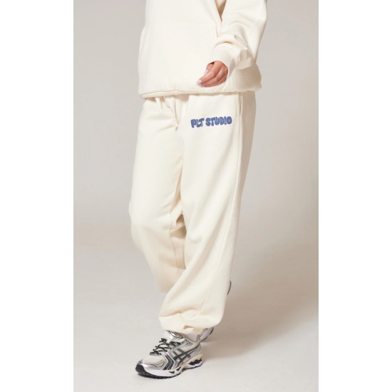 PRETTYLITTLETHING Sand Premium Studio Print Cuffed Sweatpants PRETTYLITTLETHING Sand Premium Studio Print Cuffed Sweatpants