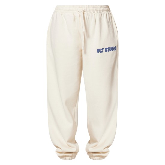 PRETTYLITTLETHING Sand Premium Studio Print Cuffed Sweatpants PRETTYLITTLETHING Sand Premium Studio Print Cuffed Sweatpants