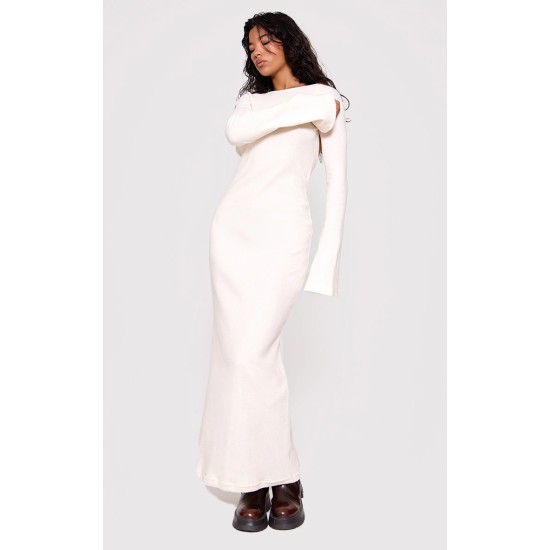 Cream Heavy Brushed Rib Tie Back Maxi Dress Cream Heavy Brushed Rib Tie Back Maxi Dress