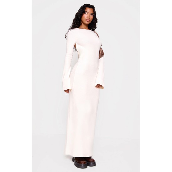Cream Heavy Brushed Rib Tie Back Maxi Dress Cream Heavy Brushed Rib Tie Back Maxi Dress