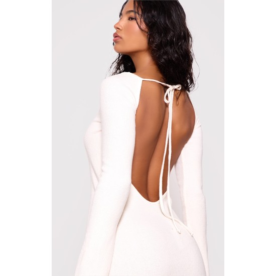 Cream Heavy Brushed Rib Tie Back Maxi Dress Cream Heavy Brushed Rib Tie Back Maxi Dress