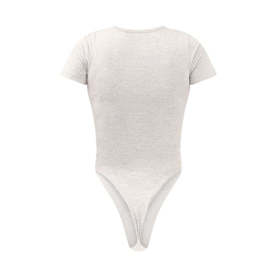 PRETTYLITTLETHING Ash Grey Logo Short Sleeved Bodysuit PRETTYLITTLETHING Ash Grey Logo Short Sleeved Bodysuit