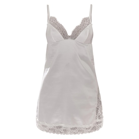 White Satin Lace Split Detail Slip Dress White Satin Lace Split Detail Slip Dress