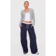 Petite Navy Pinstripe Contrast Waistband Wide Leg Pants Petite Navy Pinstripe Contrast Waistband Wide Leg Pants