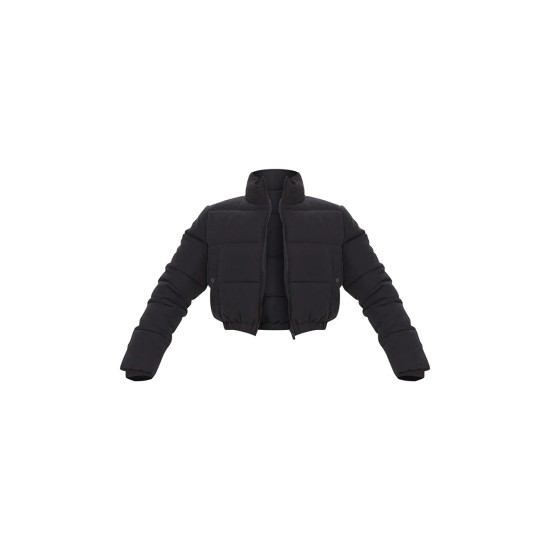 Black Cropped Peach Skin Bubble Puffer Jacket Black Cropped Peach Skin Bubble Puffer Jacket