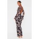 Brown Abstract Print Mesh Long Sleeve Maxi Dress Brown Abstract Print Mesh Long Sleeve Maxi Dress