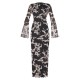 Brown Abstract Print Mesh Long Sleeve Maxi Dress Brown Abstract Print Mesh Long Sleeve Maxi Dress